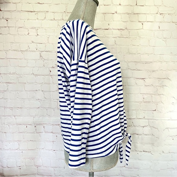 BANANA REPUBLIC Blue & White Coastal Striped 3/4 Sleeve Tie Front Top - Picture 4 of 8